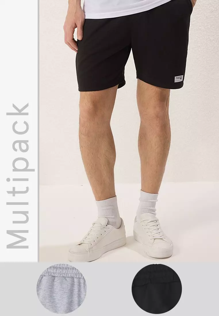 Black-Grey 2-Pack Regular Cut Label Applique Shorts & Bermuda TMNSS25SR00042