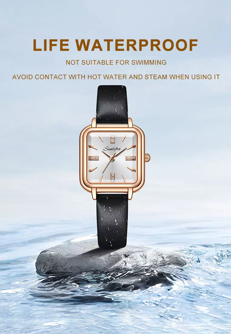 Jam Tangan Wanita Fashion Tali Kulit Jam Analog Kecil Gaya Korea Barsh Jam Tangan cewek black white