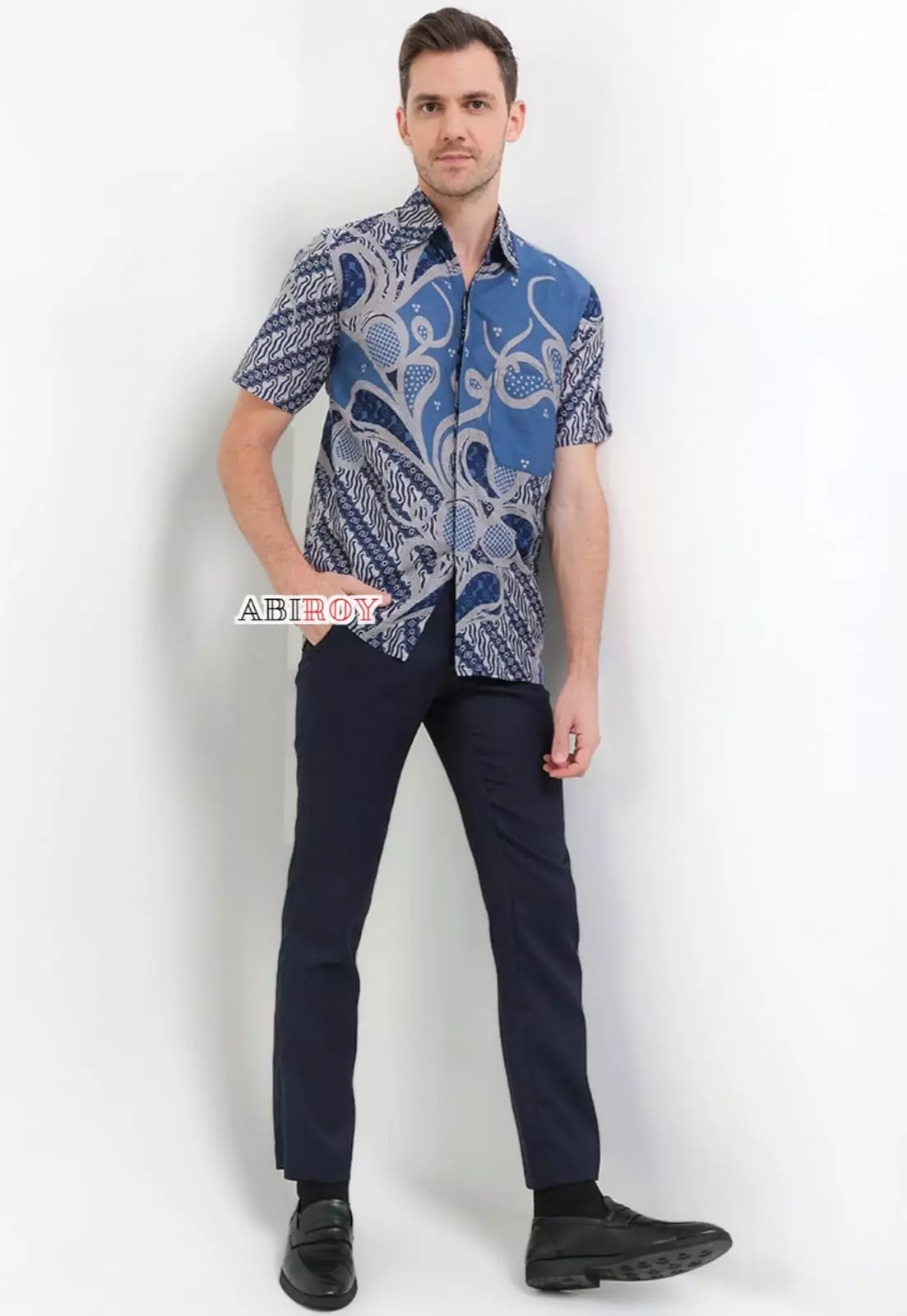Andaru Navy Kemeja Batik Pria Premium Slimfit Lengan Pendek NLN