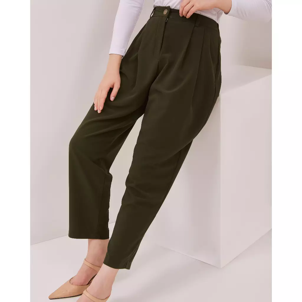 Urban Exchange Nina Pants Dark Green - Celana Kulot Panjang Olive Premium Kasual