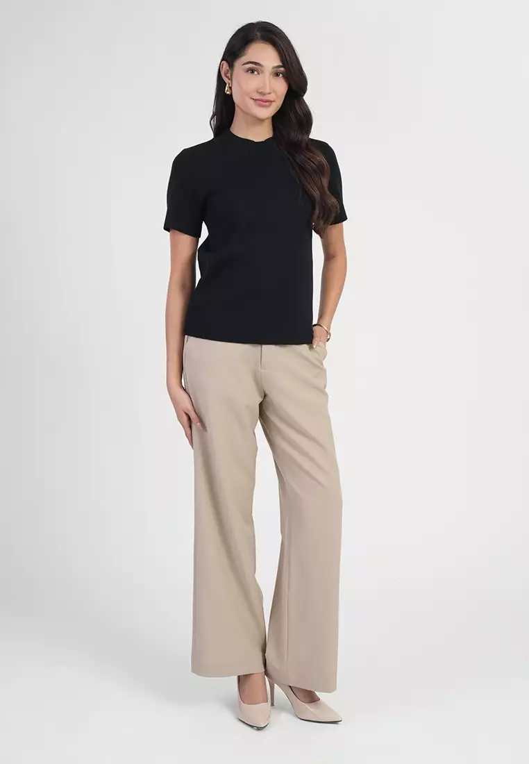 Jolianne Cap Sleeves High Neck Textured Shell Blouse