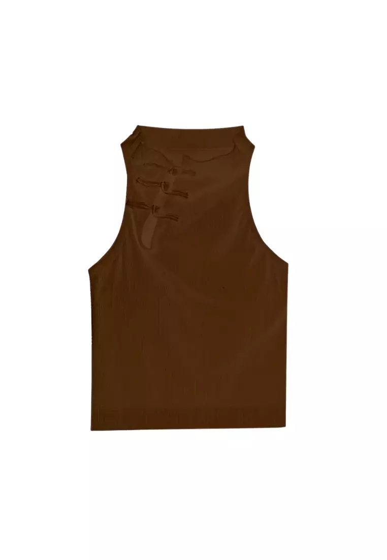 Premium Scarlett Cheongsam Soft Rib Corset Top Bralette in Brown