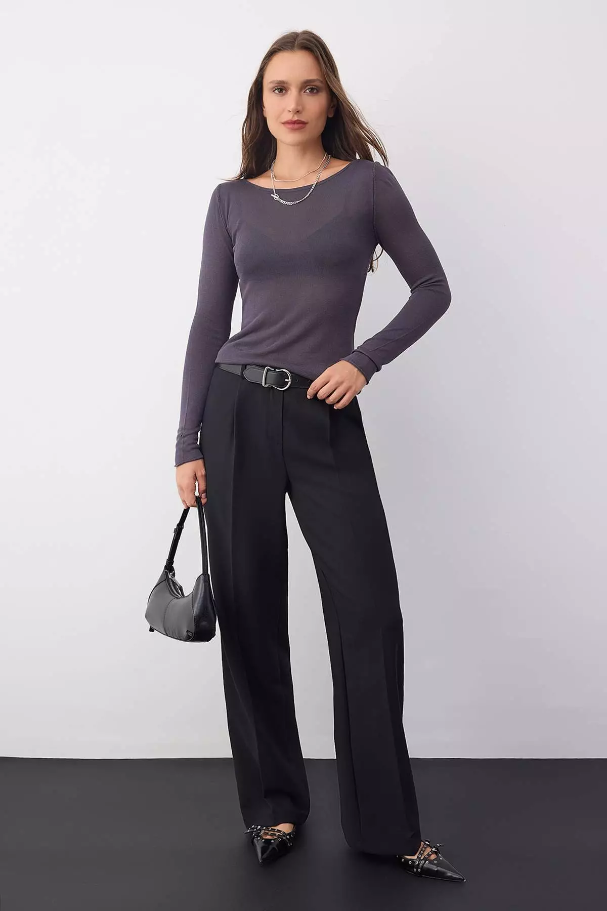 Wardrobe Essentials Anthracite Basic Thin Knit Sweater | Twoaw26Kz00112