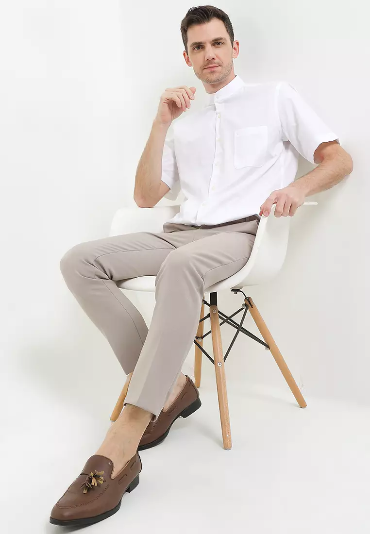 Ethan White Kemeja Koko Lengan Pendek Pria Shanghai Clean Slate - White