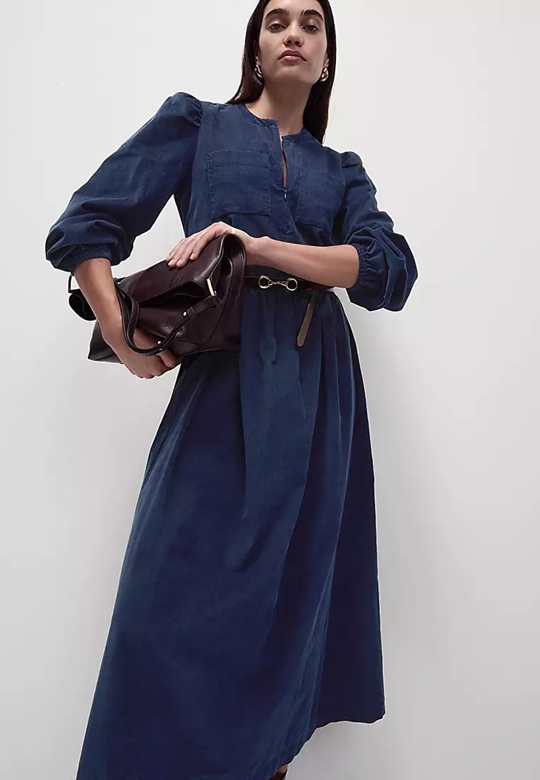 Cord Round Neck Midi Relaxed Dress