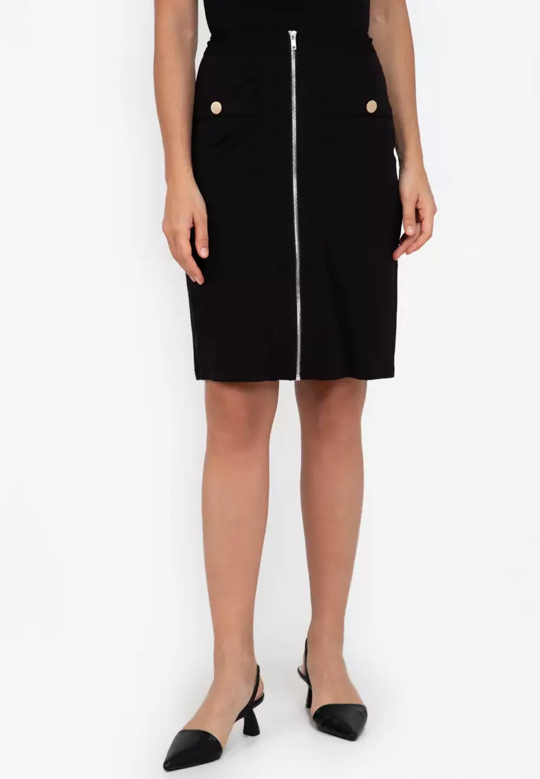 Black pencil skirt top with gold zip