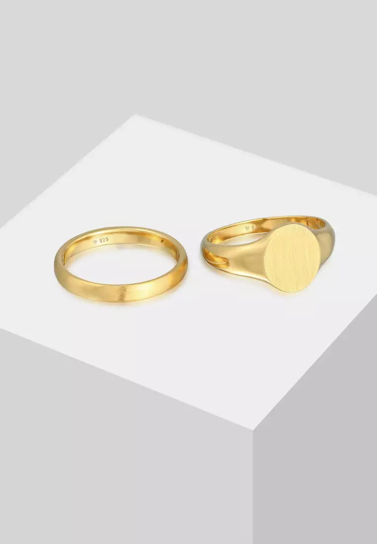 EXCLUSIVE Cincin Perhiasan Perak 925 Pria Signet Basic Gold Plated