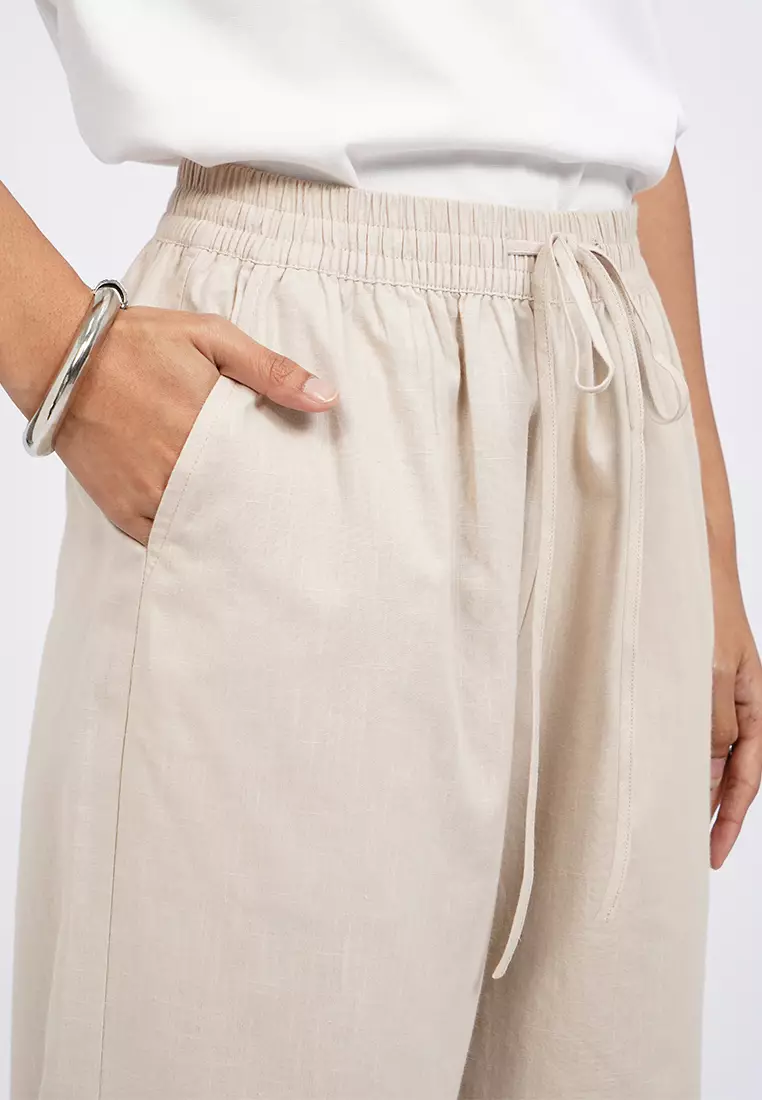 Wide Leg Linen-Blend Pants