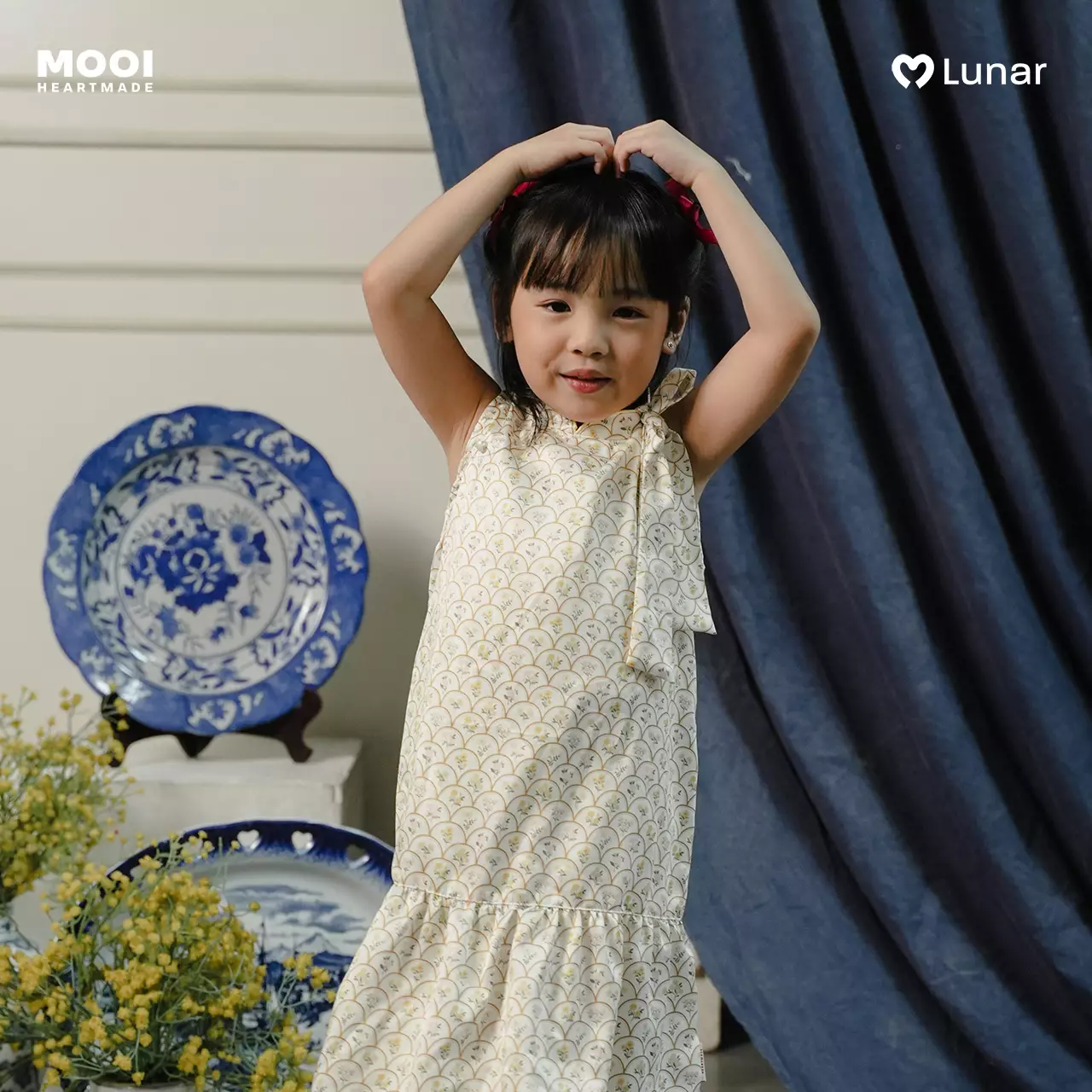 Mooi Dress Anak Perempuan Lunar Collection Fei Cheongsam Dress - Trellis Blue