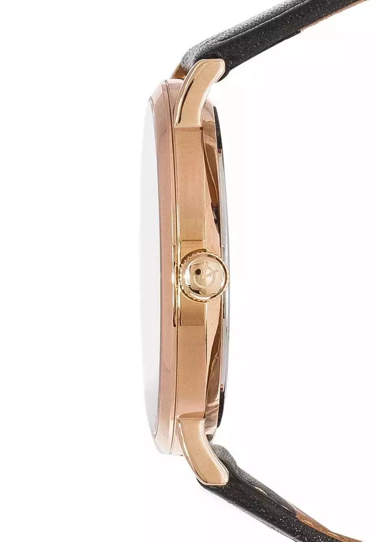 Alexandre Christie Jam Tangan Pria - Black Rosegold White - Leather Strap - 8698 MHLRGSLBA