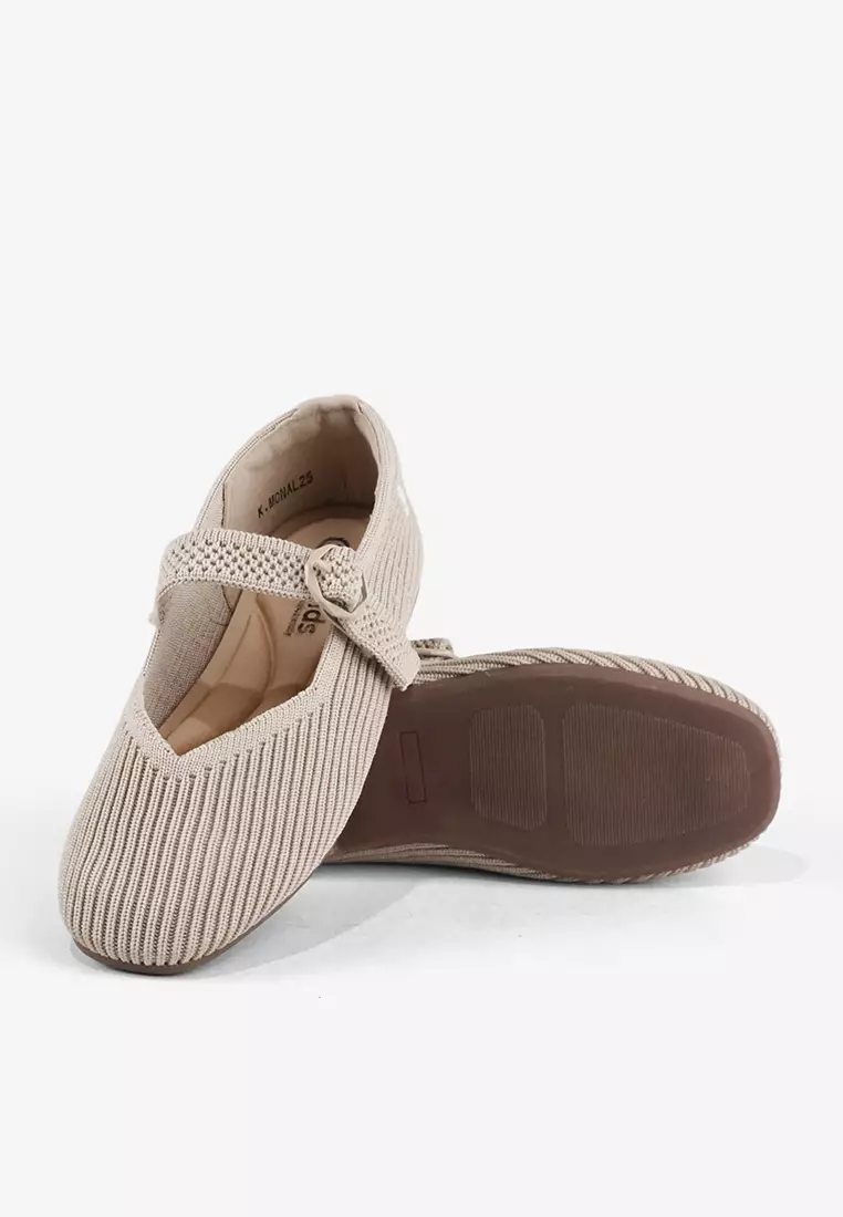 Sepatu Flatshoes Knit Mary Jane Anak Perempuan T.Mona Cream