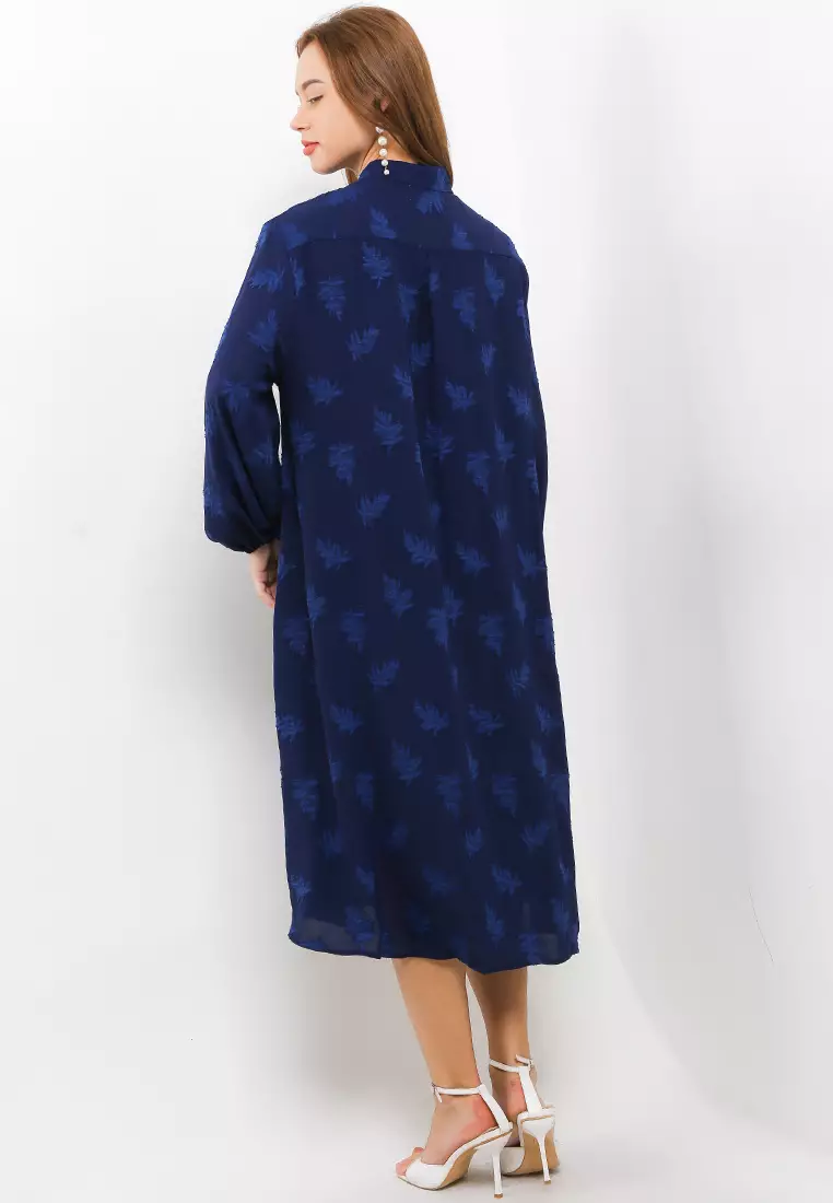 Mandarin Collar L/S Jacquard Shirt Dress