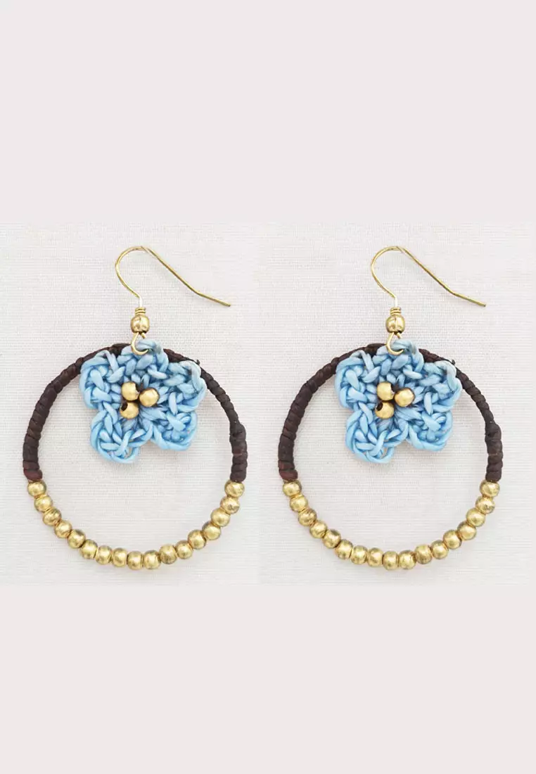 Aksesoris Wanita Crochet Center Earring Anting Wanita Blue & Gold