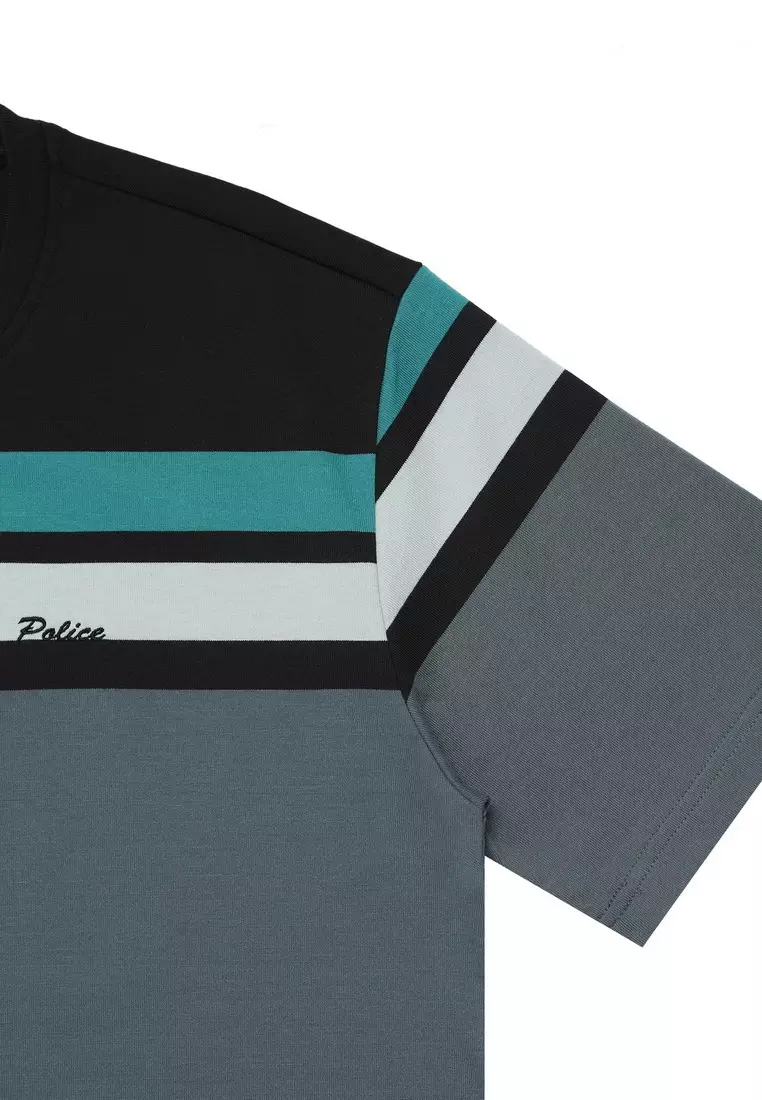 POLICE T-Shirt Salur Bordir Cotton Premium Tebal Pria