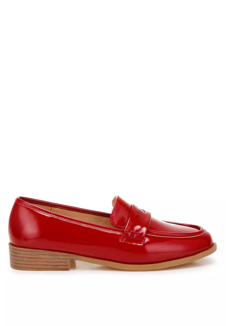 Penny Strap Detail Loafers in Red
