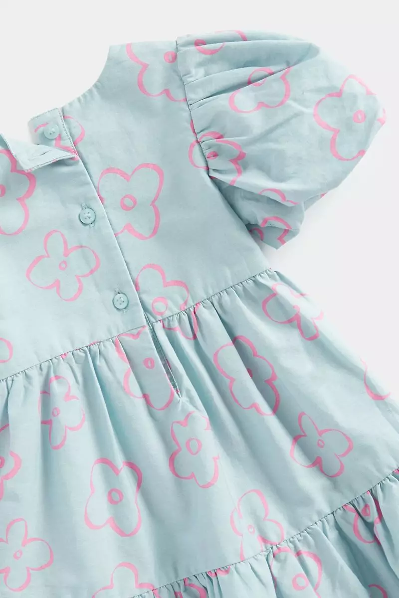 Mothercare Blue Puff-Sleeved Tier Dress - Dress Bayi Perempuan (Biru)