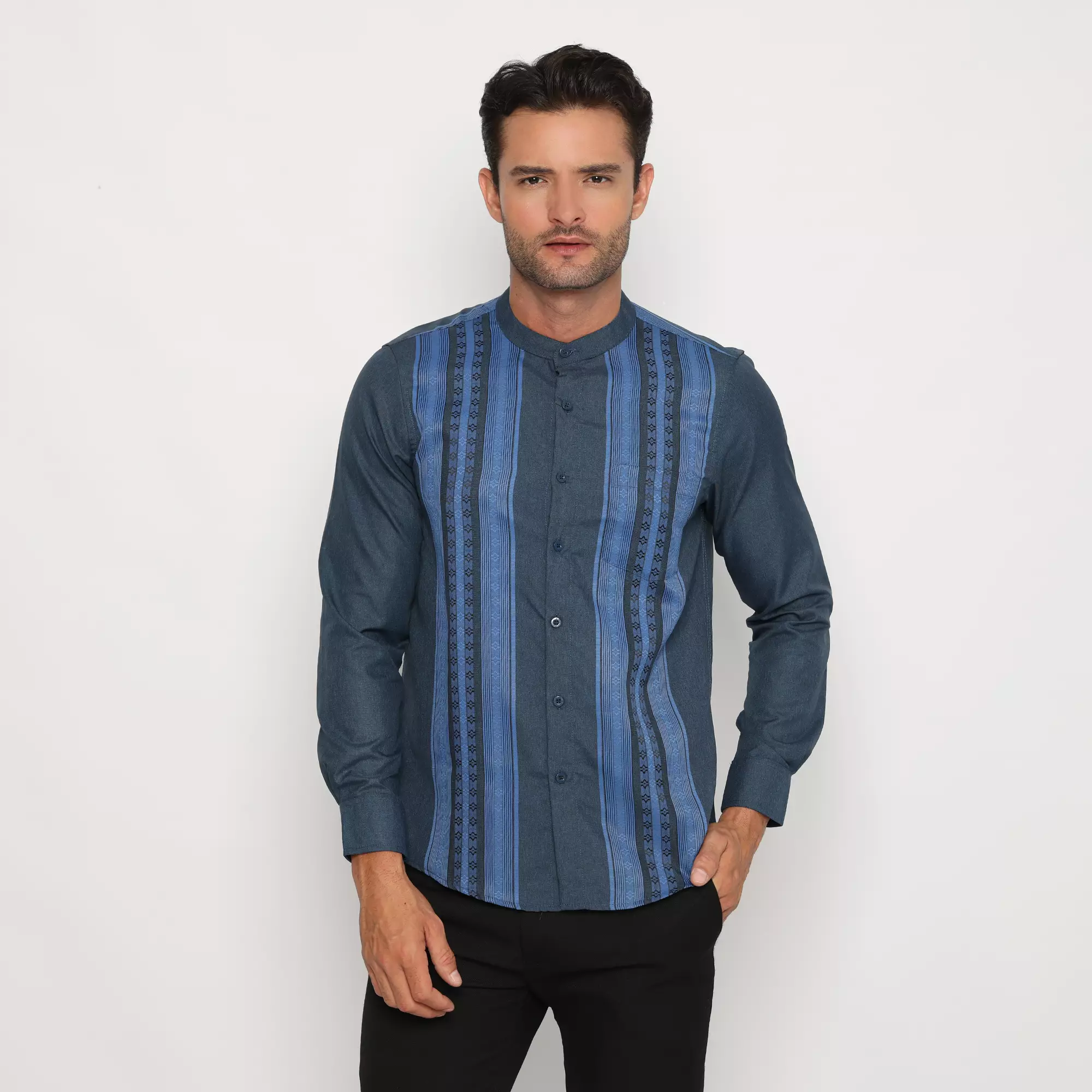 Platini Kemeja Koko Pria Lengan Panjang Katun Navy 961161