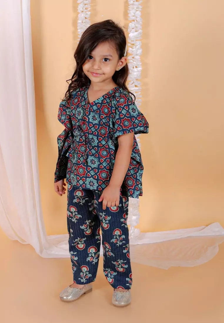 Midnight Blues Girls Kaftan Set