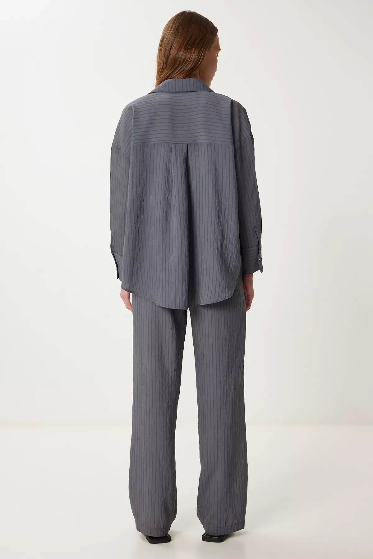 Women's Anthracite Striped Shirt Pants Set Wf00138