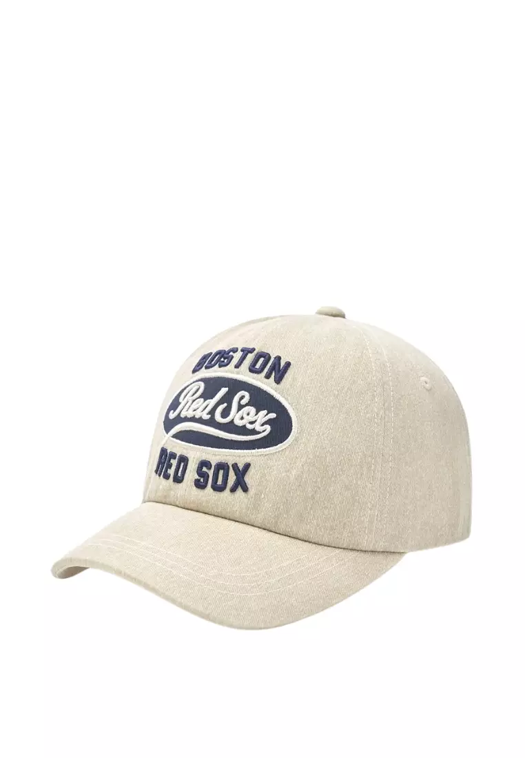 ■MLB Korea■ Vintage Cursive Unstructured Ball Cap BOS MgCr หมวกแก็ป Varsity Vintage Cursive Damage Unstructured Ball Cap