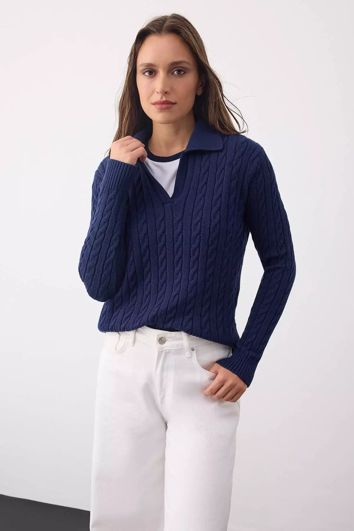 Wardrobe Essentials Navy Blue Premium Yarn Knit Sweater | Twoaw26Kz00132