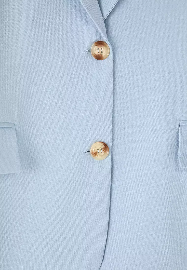 Light Blue Regular Lined Woven Blazer Jacket