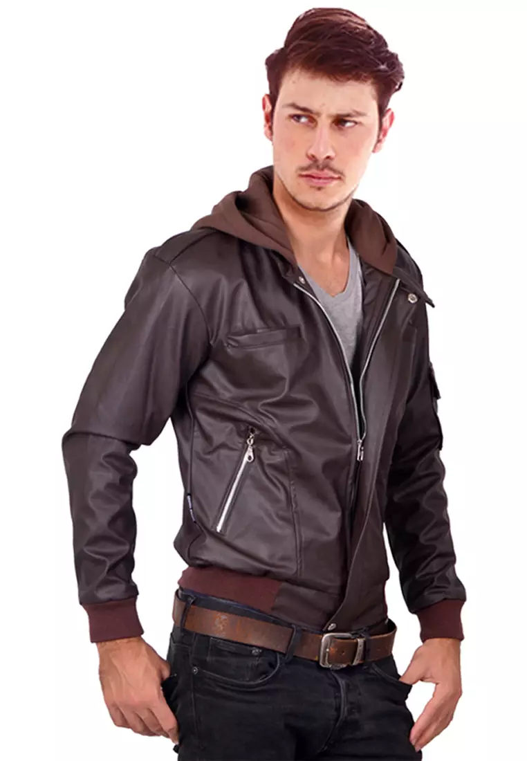 Jual Crows Denim Crows Denim - Men's Hooded Leather Jacket Original ...