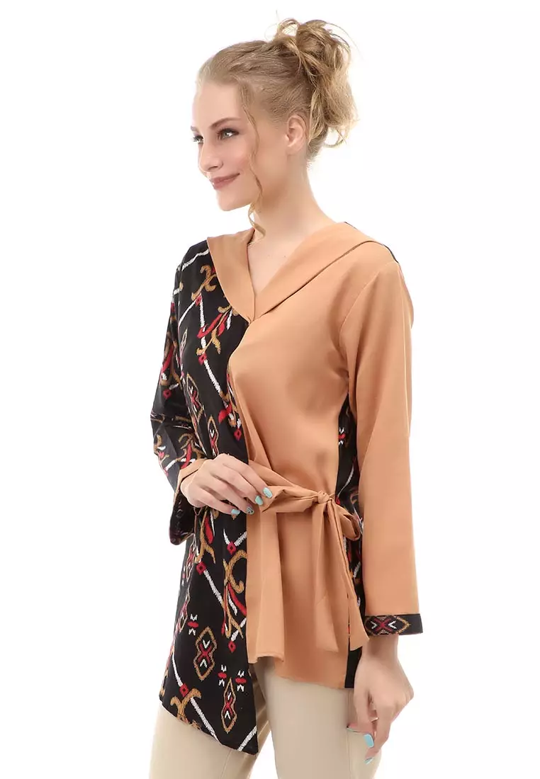 Lynelle Batik Zenna Wanita Lengan Panjang model Tali Samping Material Cotton ORIGINAL - Brown