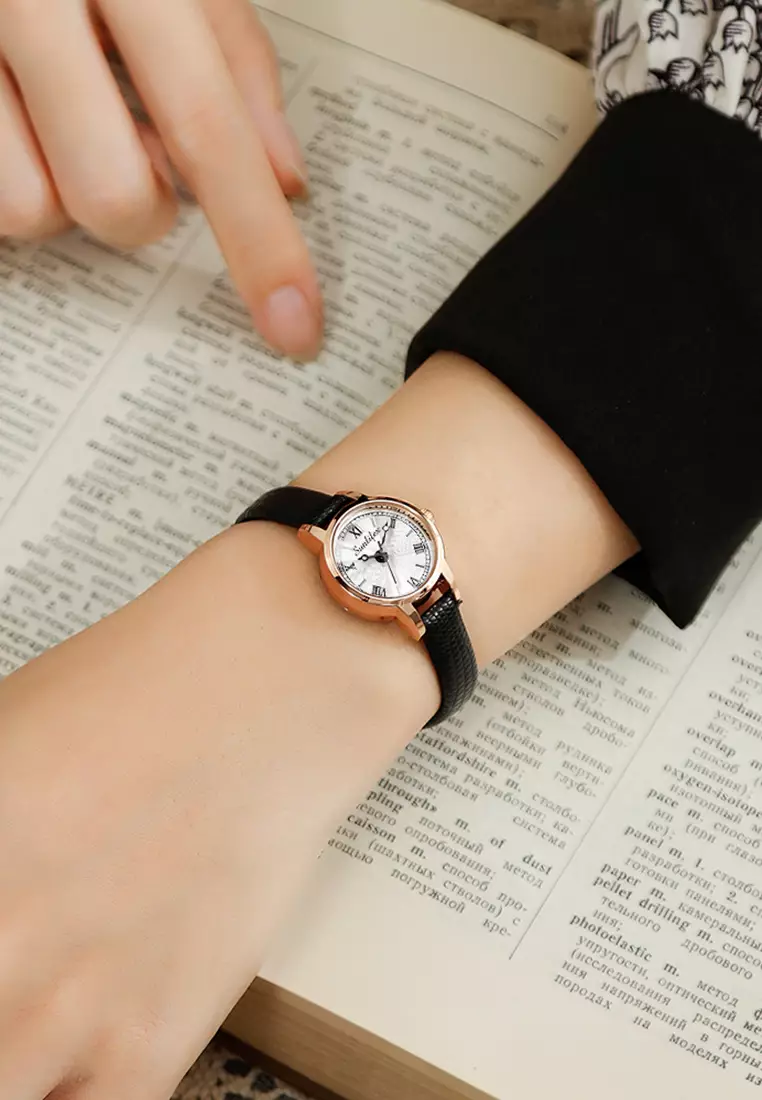 Jam Tangan Wanita Original 3342 Kuarsa Korea Elegan Tali Kulit Jam Tangan Cewek blackwhite