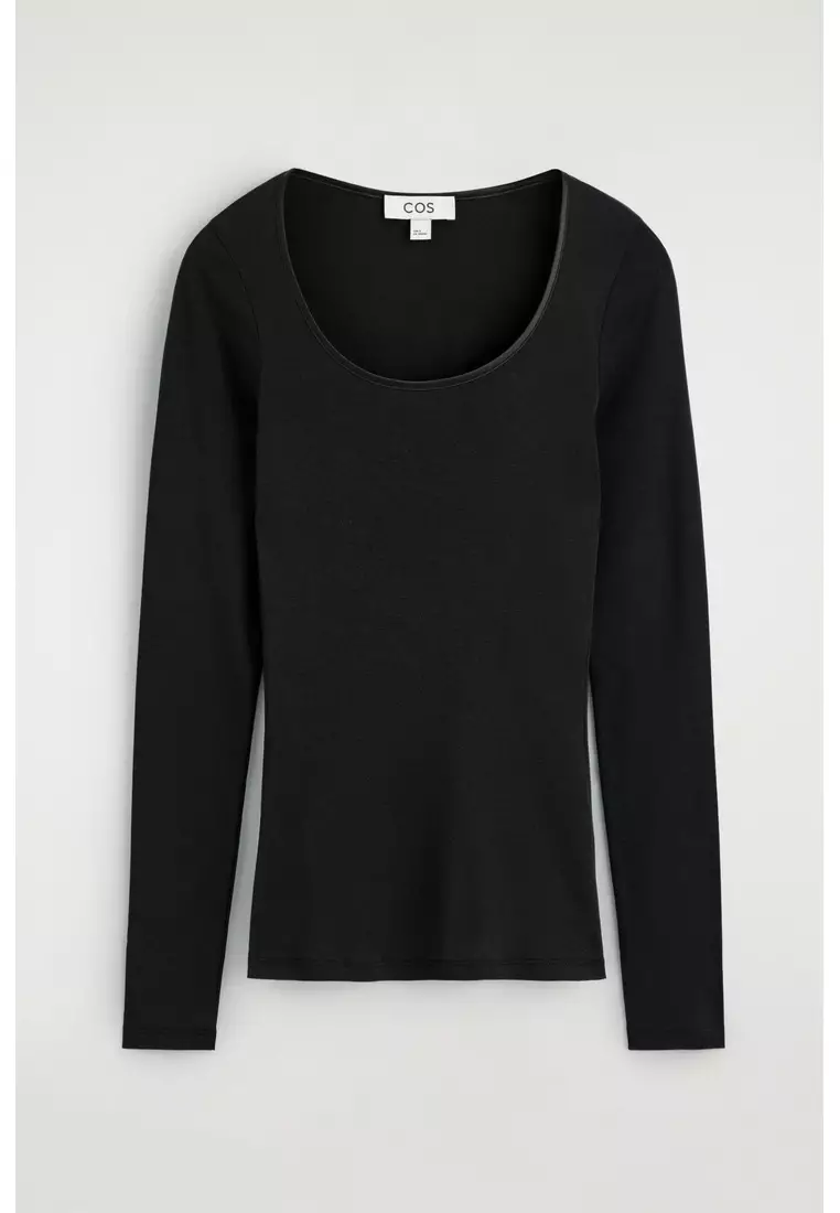 SATIN-TRIMMED COTTON-JERSEY LONG-SLEEVED TOP