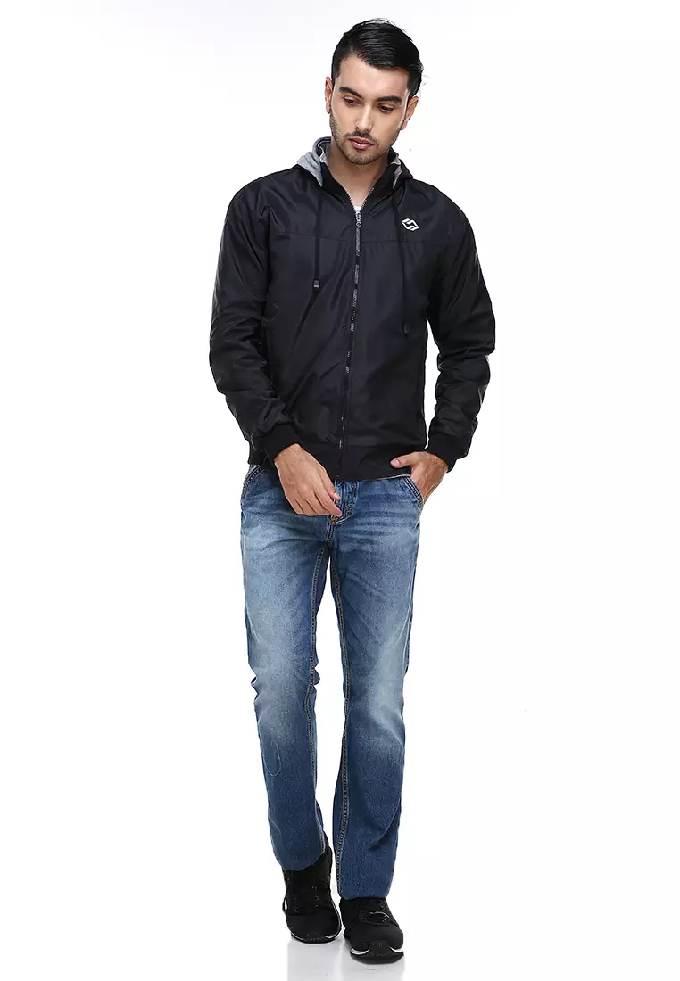 Clover Jaket Parasut Hoodie Pria 2 IN 1 Casual Jacket Two Tone Material Despo Parka Fleece ORIGINAL - Black Gray