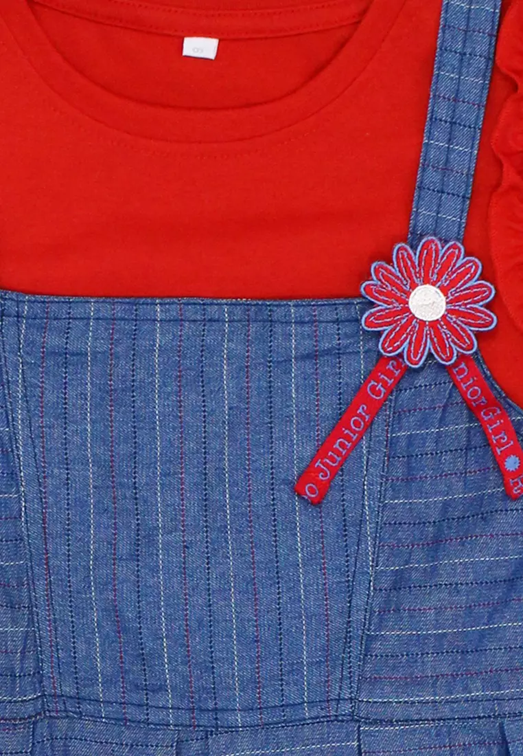 Overall Dress/ Setelan Denim Dress Anak/ Rodeo Junior Girl Red Christmas
