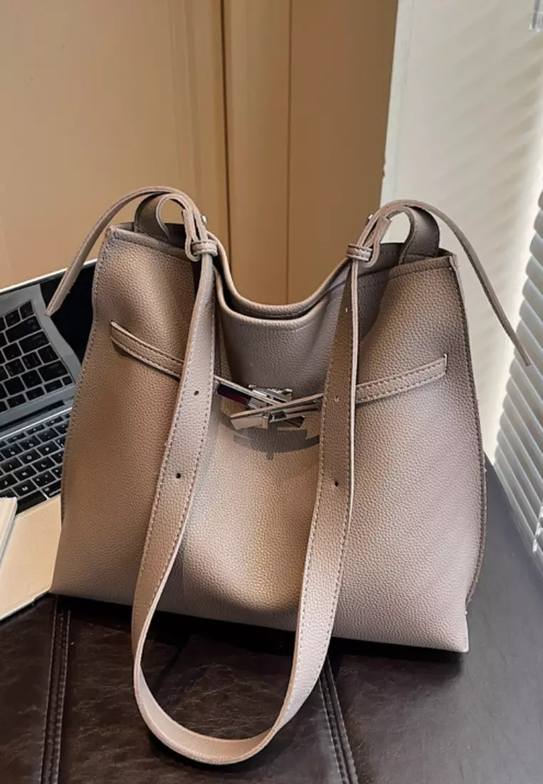 Large Capacity Commute Casual Buckle Design Crossbody Tote Bag CA26042824GY