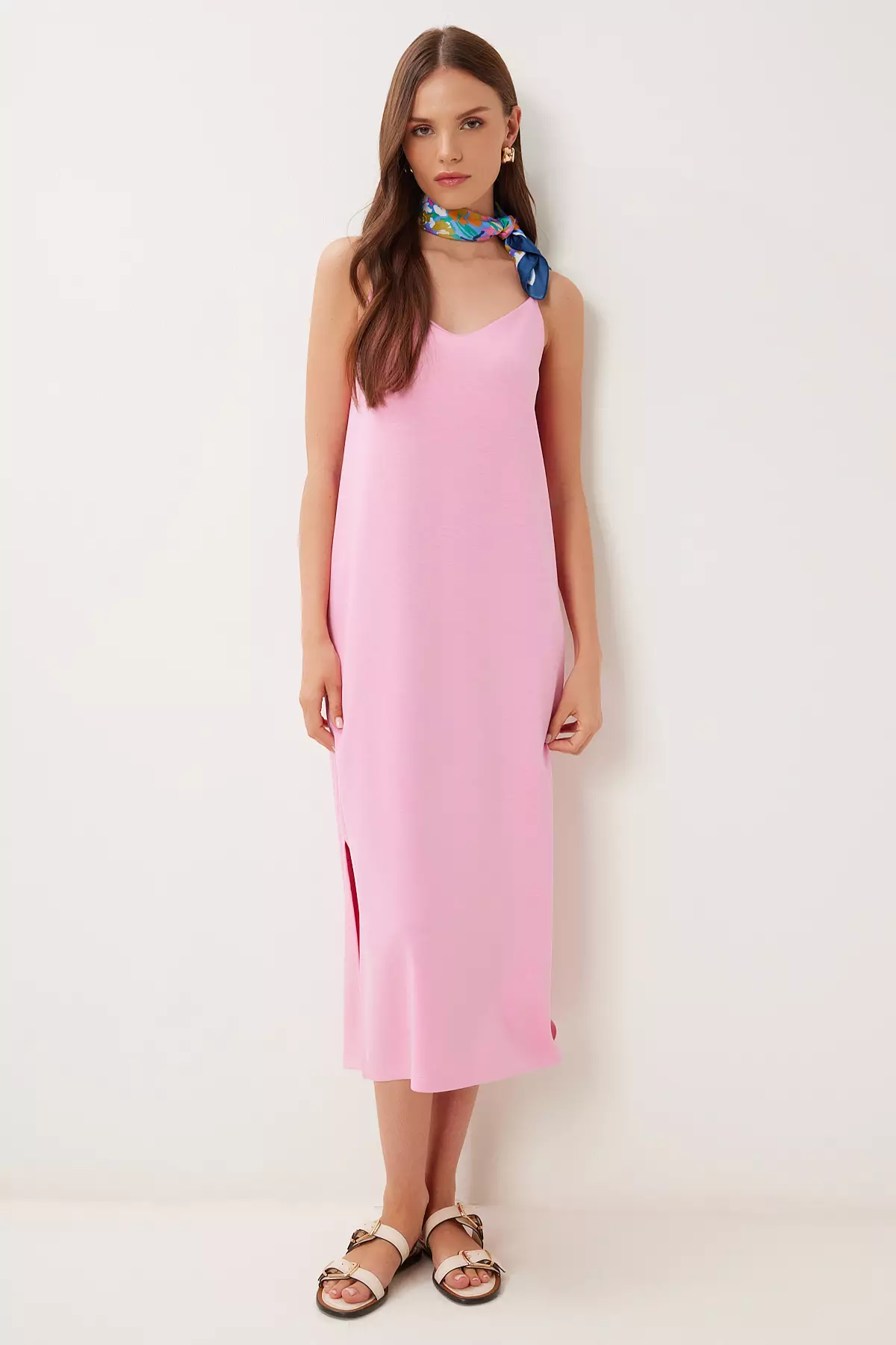 Women's Pink Strap Basic Flexible Modal Dress Bv00150