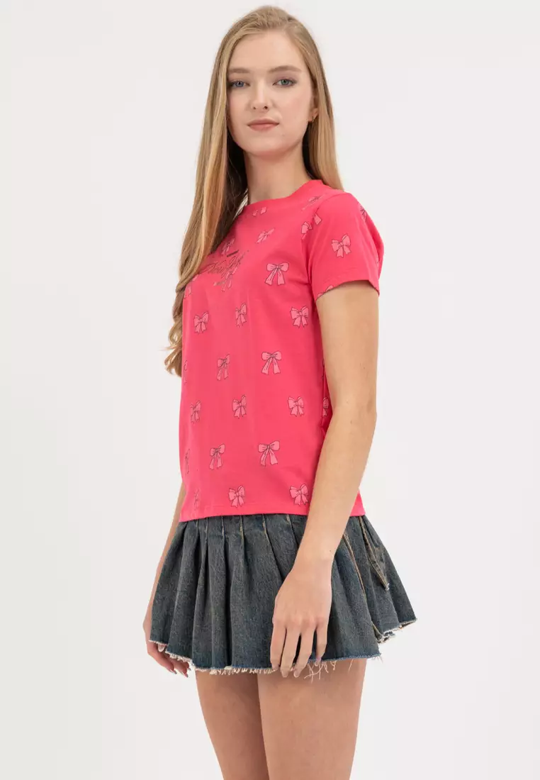 Ladies All Over Print Tee Honey Suckle Pink