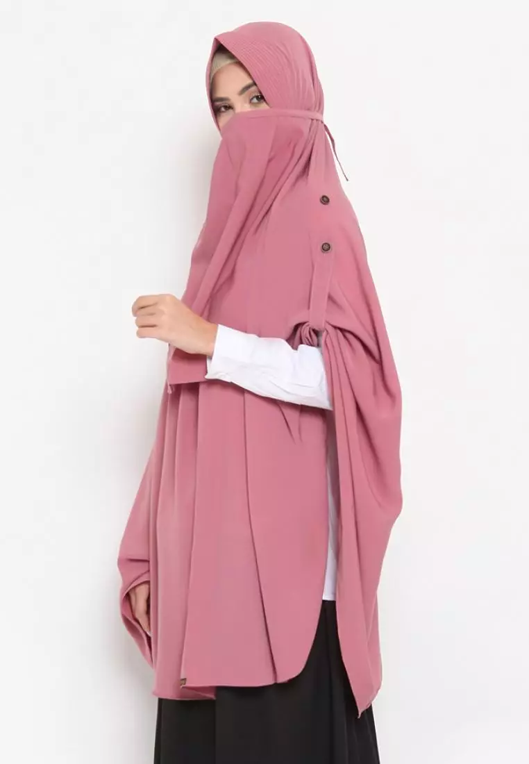Queenza Zayidan French Khimar Hijab Jahida Button - Pink