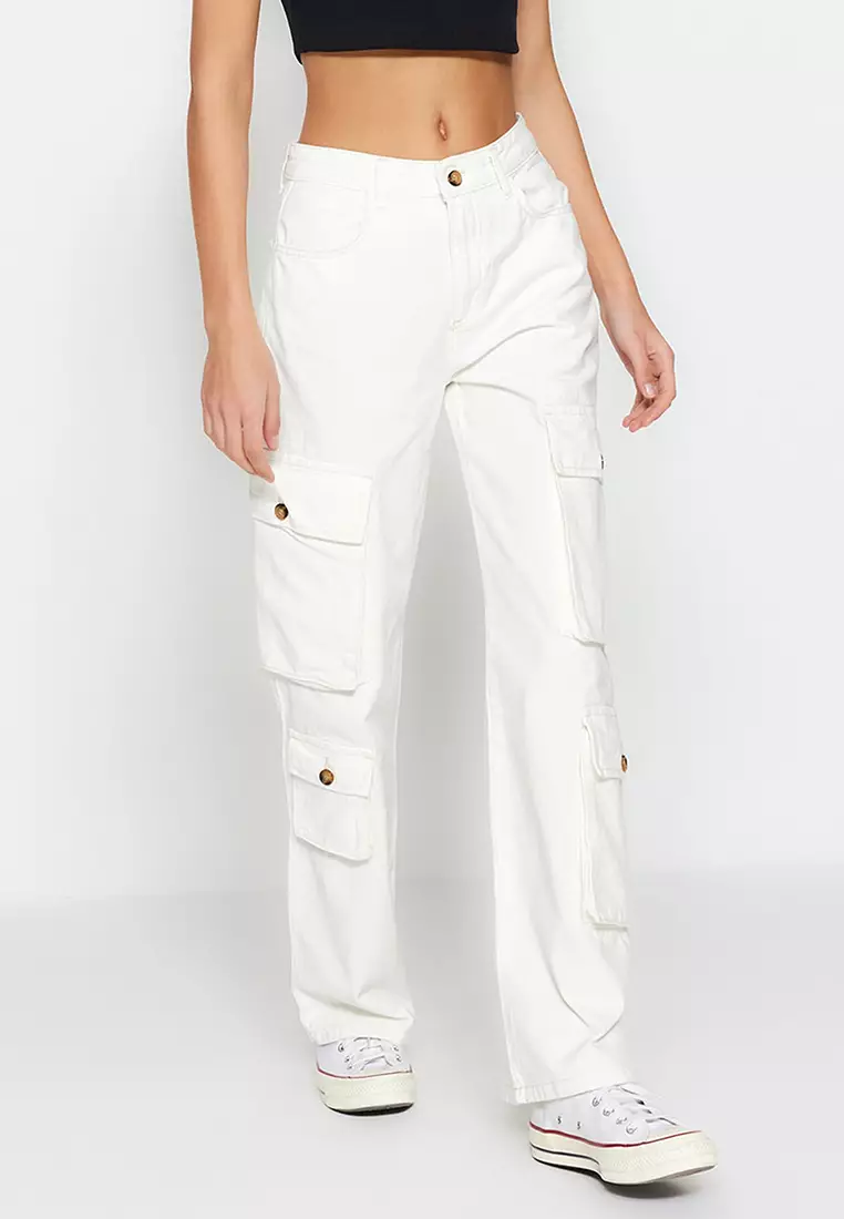 White high waisted cargo on sale pants