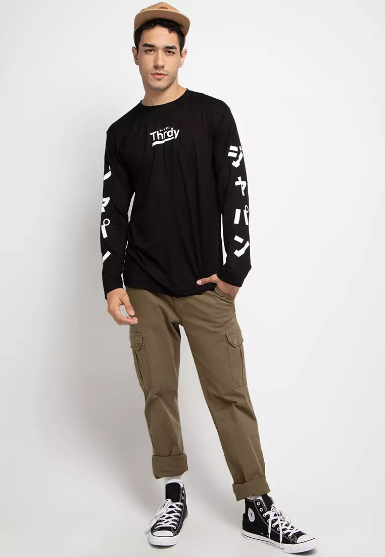 MTE50 long sleeve thrdy katakana arm blk T-shirt Hitam