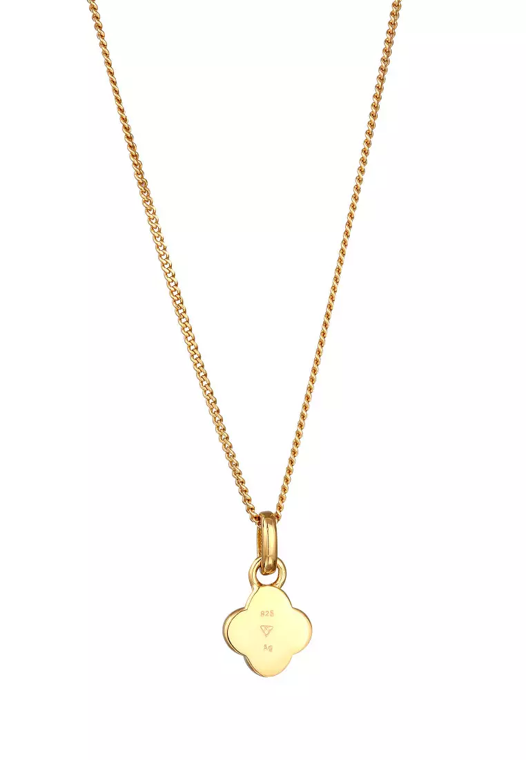 Kalung Perhiasan Perak 925 Wanita Cloverleaf Black Pendant Gold Plated