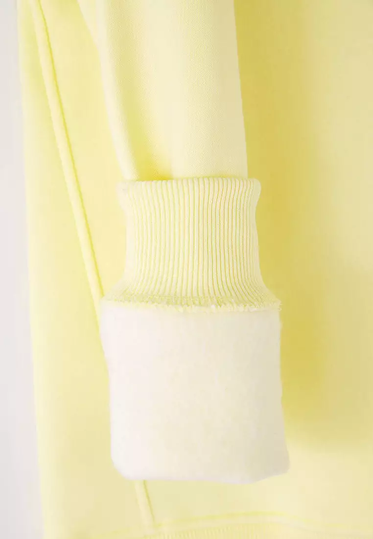Yellow Regular Cut Stand Collar Zippered Cotton Basic Fleece Inside Sweatshirt Tmnaw24Sw00041