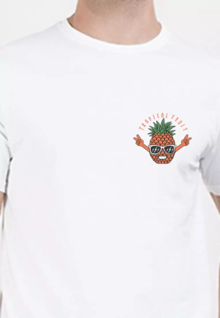 热带水果图案白色棉质短袖标准版型 T 恤
