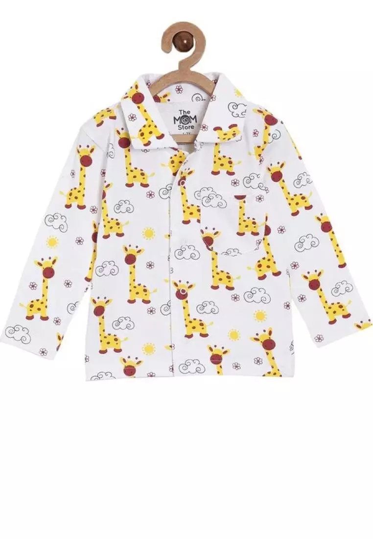 The Mom Store Kids Pajama Set Pack Of 2 Tall as a Giraffe & Meow Meow - Multicolor