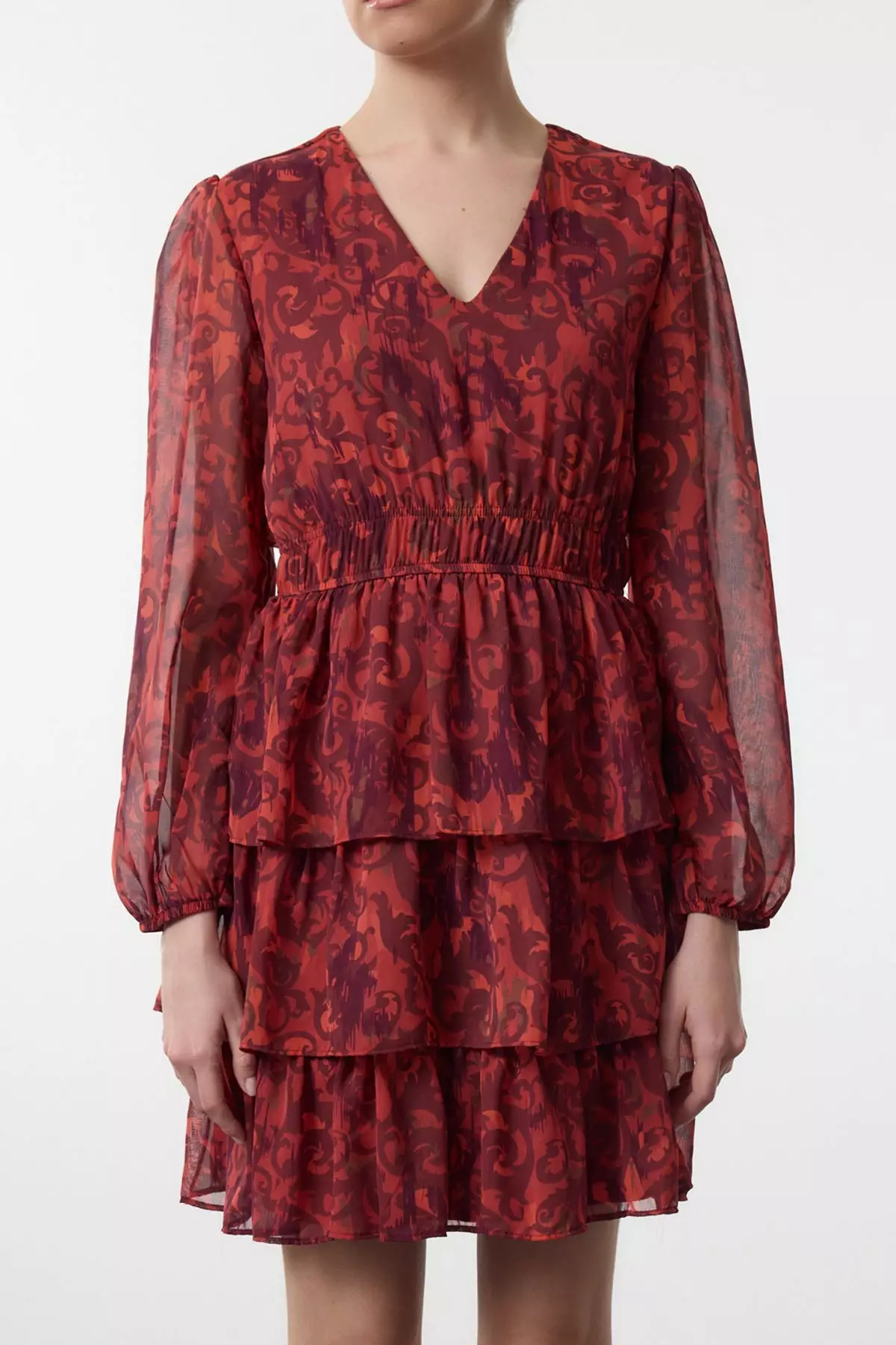 Burgundy Ethnic Mini Woven Dress TWOAW25EL00271