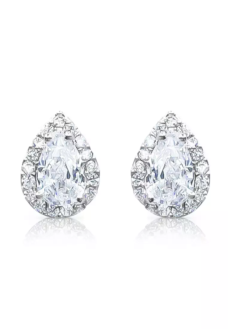 SO SEOUL Halo Pear Cut Diamond Simulant Stud Earrings 2024 | Buy SO ...