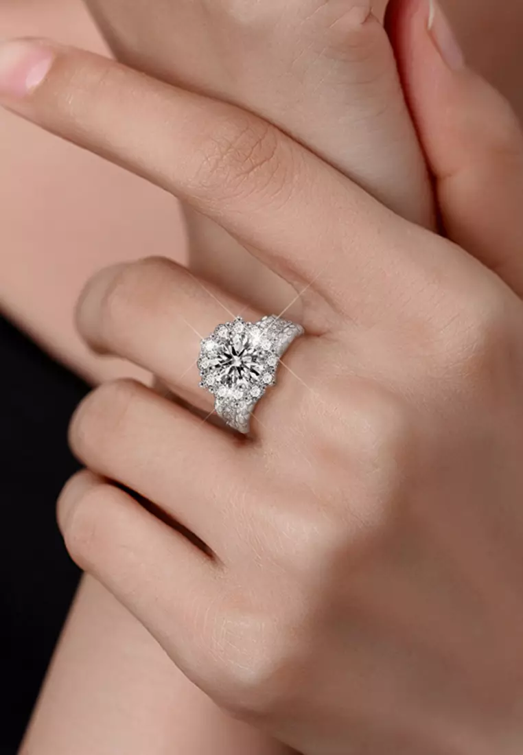 Cincin Wanita Berlian Perhiasan Tunangan Ukuran Bebas 2 Karat Cincin Cewek