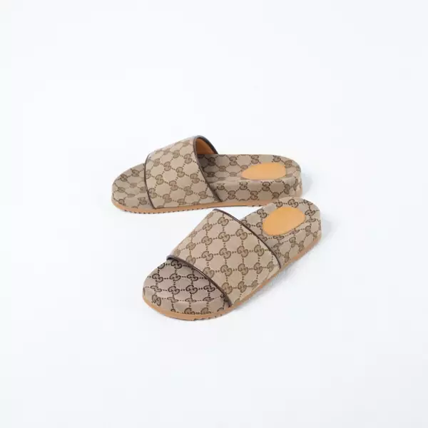 Jual Gucci Sandal GUCCI GG EBONY MONOGRAM BROWN BEIGE SLIDE 100