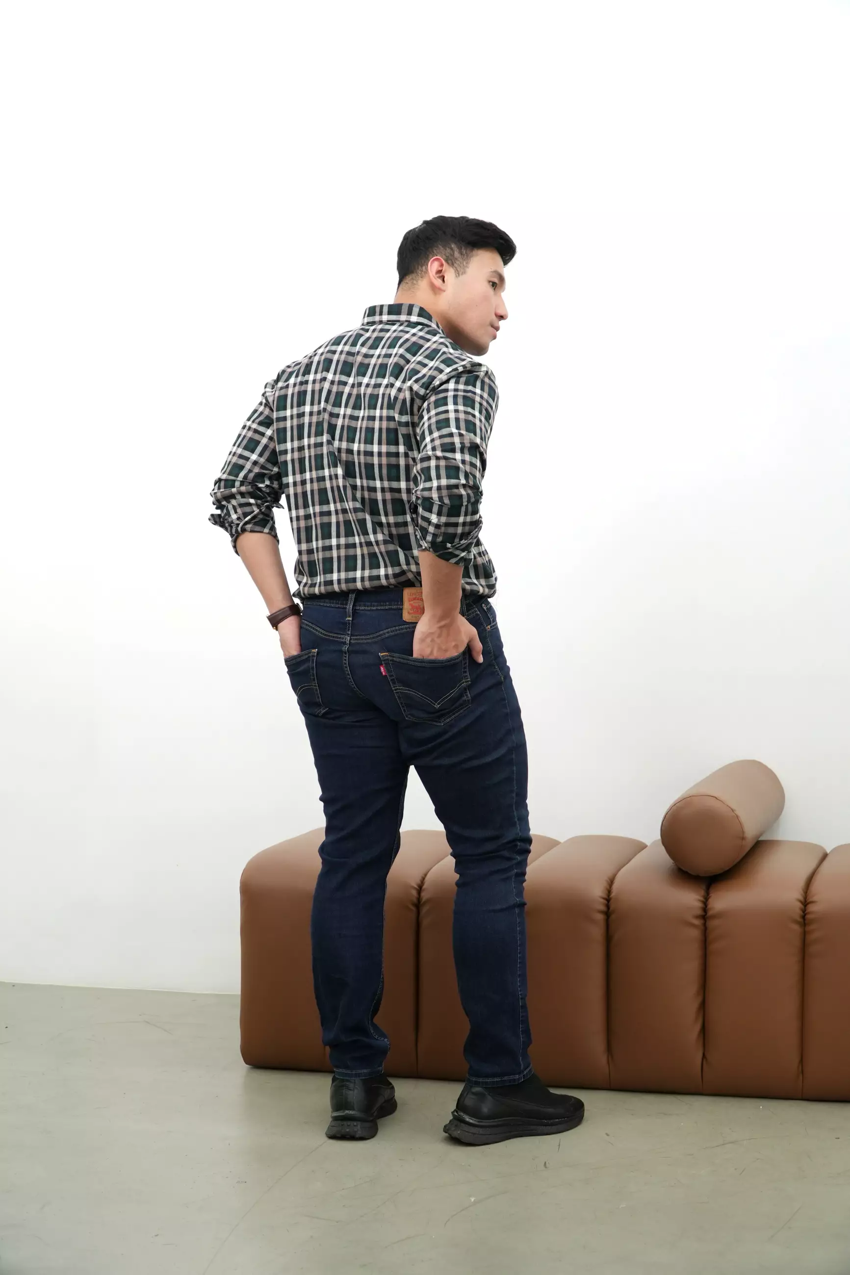 Kemeja Flannel Lengan Panjang Hitam Kotak-Kotak 16826