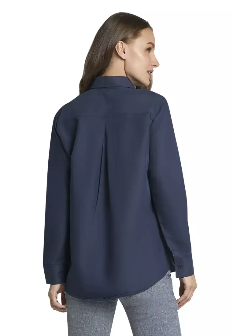 Zwetta Kemeja Lengan Panjang Plain Shirt Basic Atasan Wanita Regular Fit - Navy