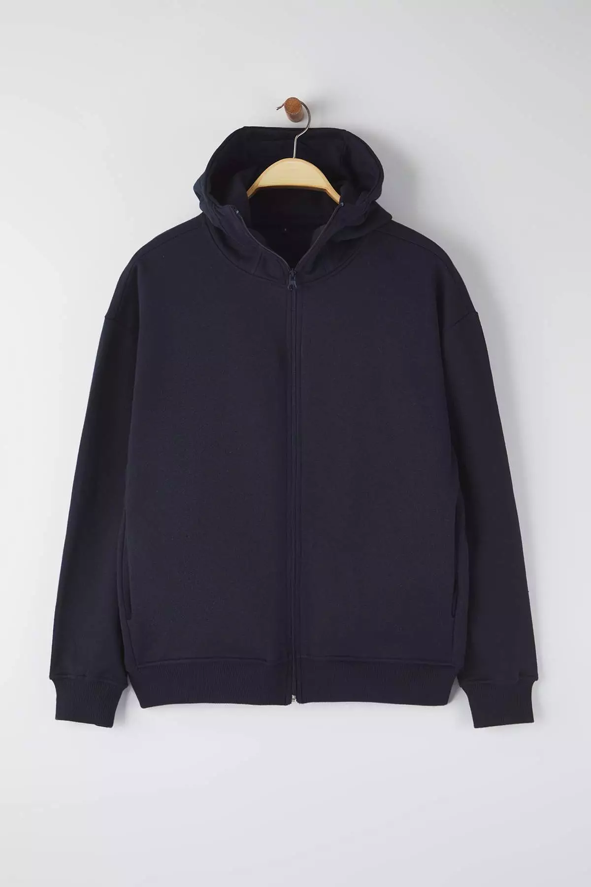 Navy Blue Oversize/Wide Cut Zippered Warm Hooded Sweatshirt-Cardigan