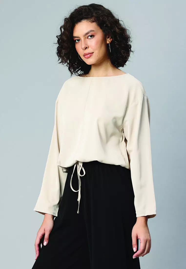 Drawstring Relaxed Top In Beige